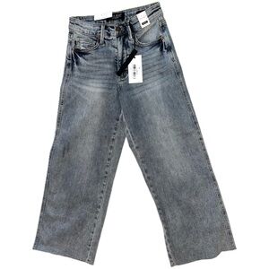 Judy Blue Wide Leg Cropped Raw Hem Jeans